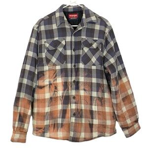 Upcycled Wrangler Plaid Flannel Shacket Mens Size Large Shirt Jacket Quilted